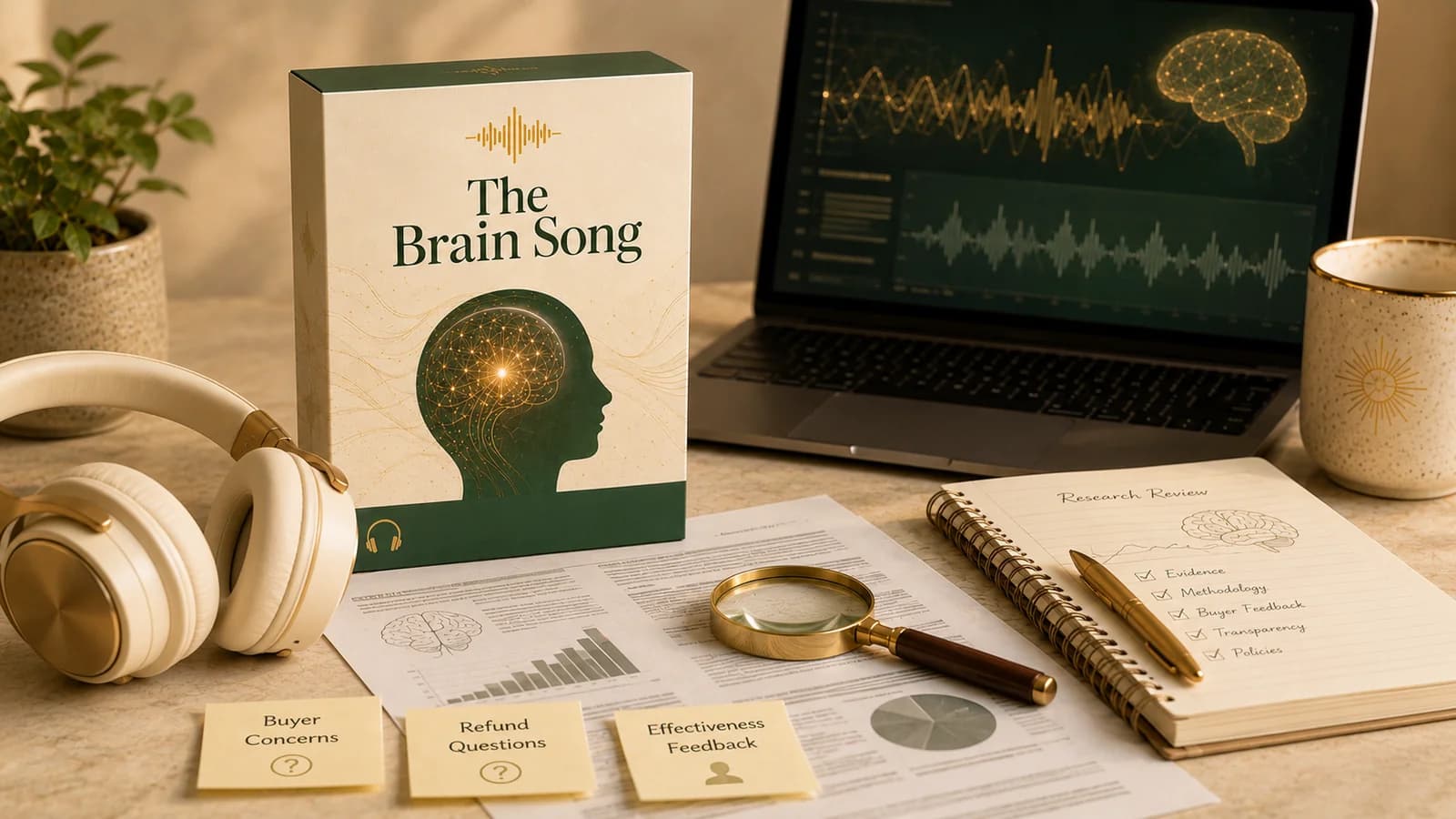 The Brain Song product review research desk with buyer concerns, refund questions, and evidence notes