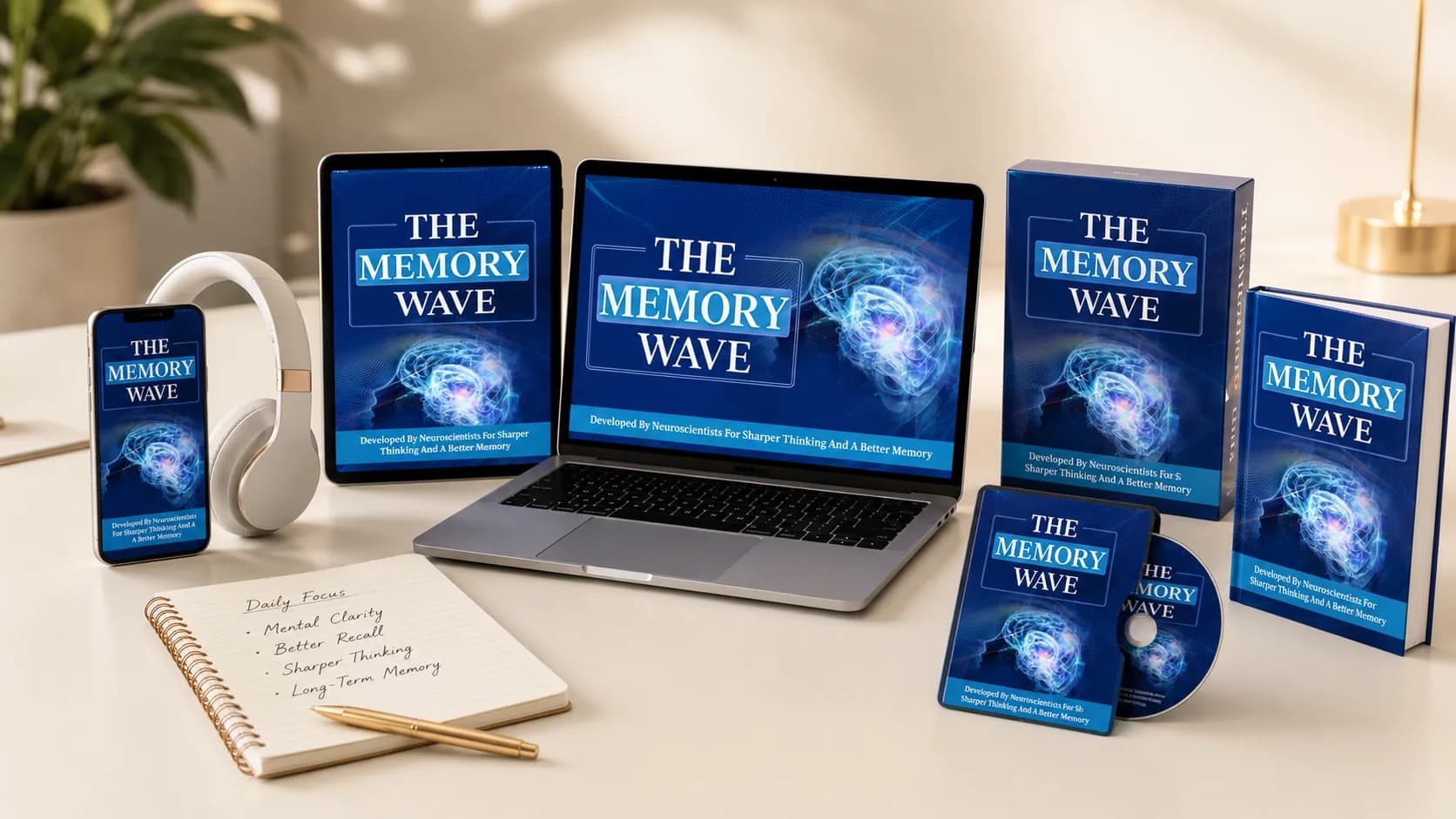 The Memory Wave features full bundle showing all devices laptop tablet phone headphones